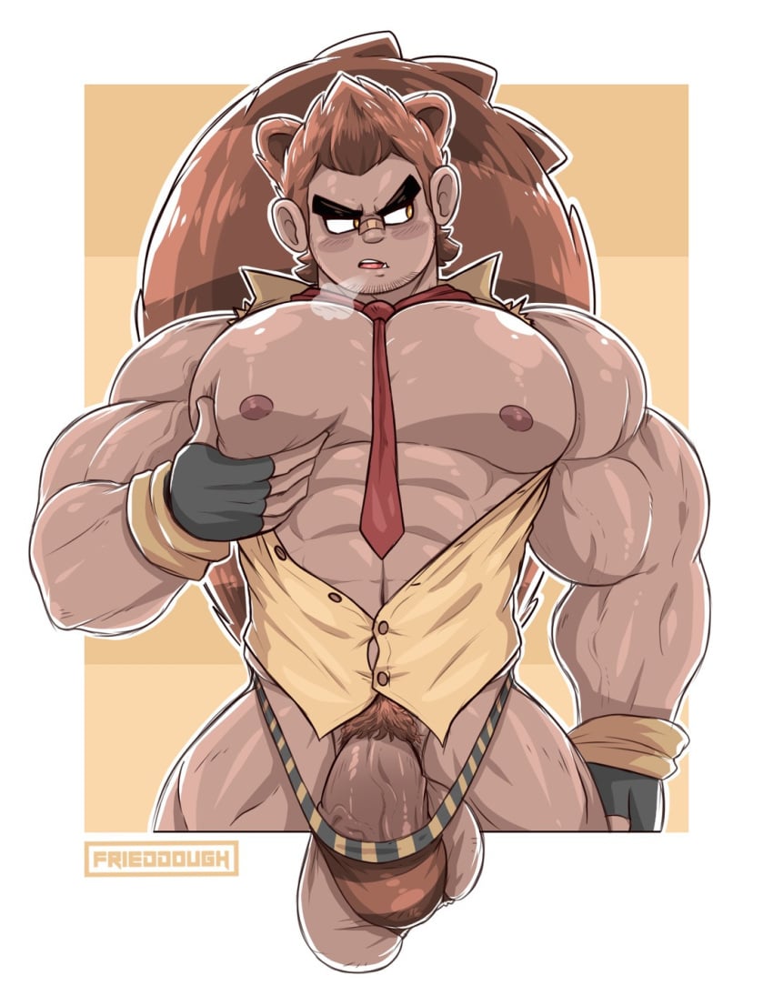 balls bara big_balls big_pecs big_penis bulge flaccid frieddough gay jockstrap male male_only mctail_(frieddough) muscles muscular original_character pec_grasp penis solo solo_male tie unbuttoned_shirt veiny_penis