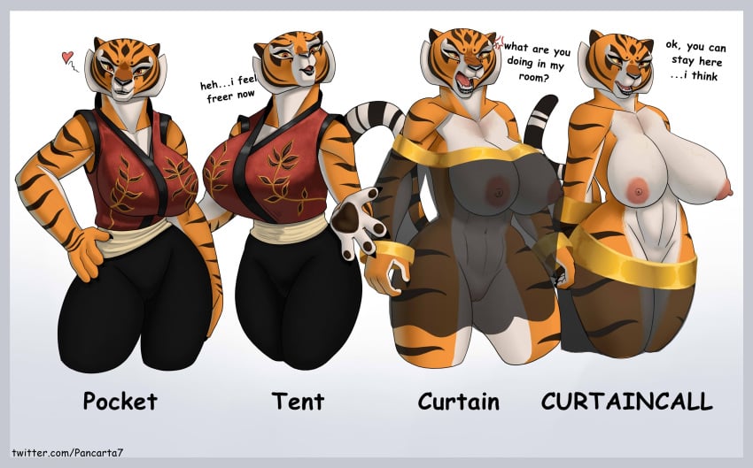 absurd_res anthro big_breasts breasts curtain_call_challenge dreamworks felid female genitals hi_res huge_breasts kung_fu_panda mammal master_tigress nipples pancarta pantherine pussy solo tiger