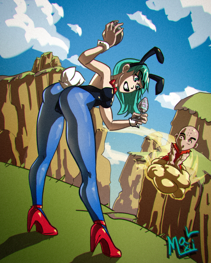 1boy 1girls ass bulma_(bunny) bulma_briefs bunny_ears bunny_girl bunny_suit bunnysuit buttplug dragon_ball dragon_ball_(classic) dragon_radar easter female female_focus flying_nimbus high_heels krillin kuririn male maximaldraws playboy_bunny rabbit_ears sex_toy stockings