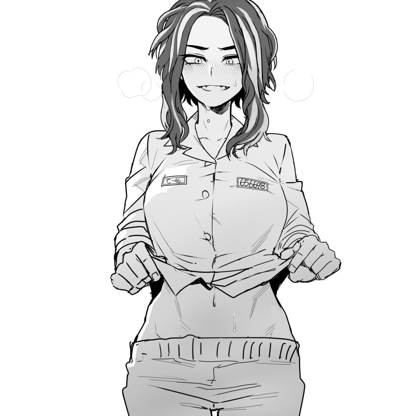 1girls abs black_and_white blush breasts female female_focus female_only hair kaina_tsutsumi lady_nagant my_hero_academia prison prison_clothes prison_uniform ratatatat74 short_hair smile smiling smiling_at_viewer smirk smirking smirking_at_viewer sweat sweatdrop sweating two_tone_hair