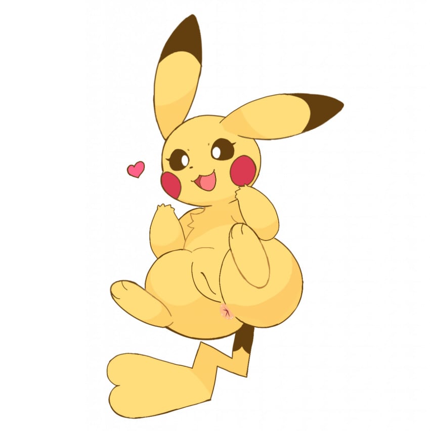 :3 anus cleft_tail female feral fluffydasher fur furry furry_only genitals happy heart hi_res nintendo open_mouth open_smile pikachu pokémon_(species) pokemon presenting pussy smile solo spread_legs spreading tail tongue video_games