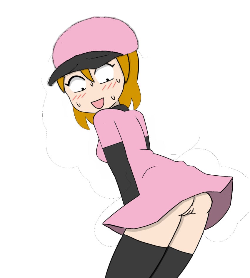 ass blush clothing edit edited emirichu hair hat nintendo no_panties open_mouth pitcher_(rhythm_heaven) pitcher_(rhythm_tengoku) pussy rhythm_heaven rhythm_tengoku shocked sweat thighhighs thrumbo youtube youtuber