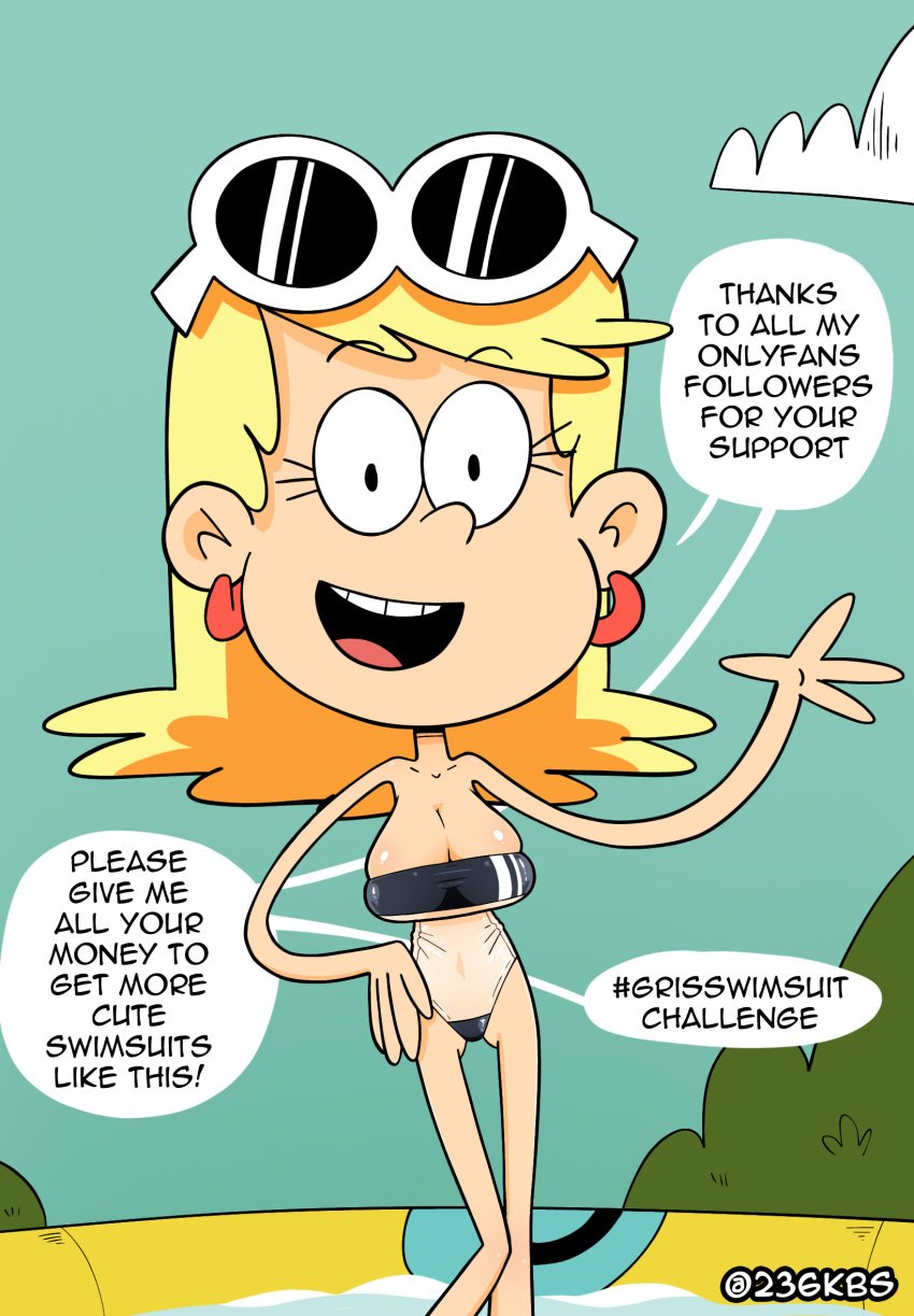 236kbs big_breasts blonde_hair breasts eyewear_on_head female female_focus female_only gris_swimsuit leni_loud light-skinned_female looking_at_viewer nickelodeon speech_bubble sunglasses_on_head swimsuit text the_loud_house