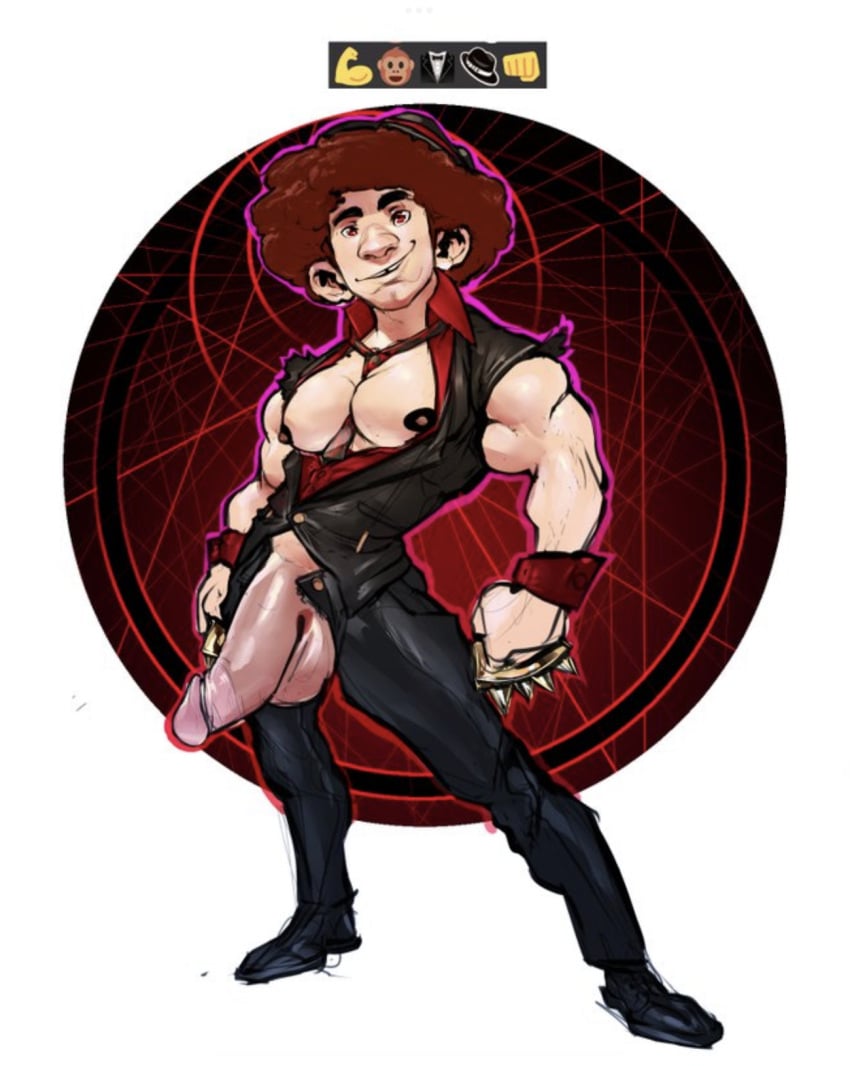 ahgo_(zenpei) ahgo_zenpei bara big_penis black_eyebrows black_suit boner brass_knuckles erection ginger hat huge_cock light_skin male_only partially_clothed red_eyes red_shirt red_tie smile solo solo_male yaoi zenpei zenpei4