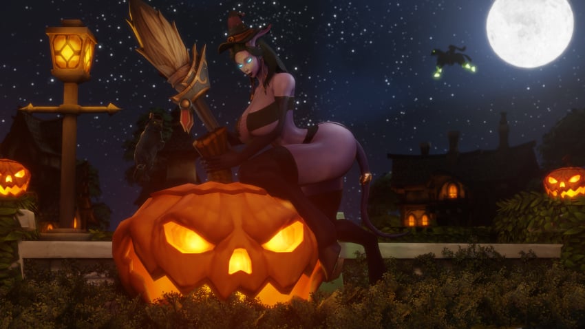 1girls 3d arched_back areolae ass big_ass big_breasts big_butt black_cat blizzard_entertainment broom busty costume dark_hair draenei female female_focus female_only full_moon glowing_eyes halloween halloween_costume headless_horseman hips keshina large_ass large_breasts lingerie long_hair looking_at_viewer milf moonlight morilymory night night_sky oc original_character pose posing pumpkin seductive smirk warcraft witch_costume witch_hat world_of_warcraft wow