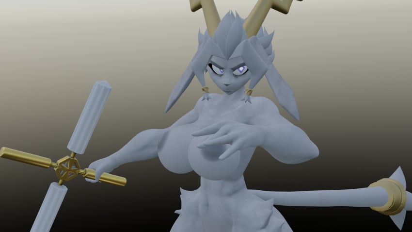 antlers blender_(software) breasts_out dream_breaker_(pseudoregalia) goat_humanoid grey_fur naked naked_female pogchampion019 pseudoregalia self_upload sybil_(pseudoregalia) tail