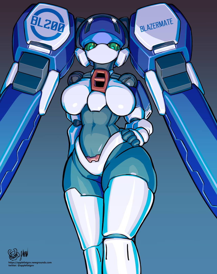 1girls applefatdotgov big_breasts blazermate breasts female female_only green_eyes legwear looking_down medabots medarot mouthless panties robot robot_girl robot_humanoid solo solo_female thick_thighs white_legwear white_panties