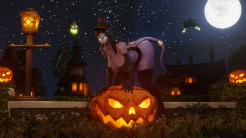 1girls 3d arched_back areolae ass big_ass big_breasts big_butt black_cat blizzard_entertainment broom busty costume dark_hair draenei female female_focus female_only full_moon glowing_eyes halloween halloween_costume headless_horseman hips keshina large_ass large_breasts lingerie long_hair looking_at_viewer milf moonlight morilymory night night_sky oc original_character pose posing pumpkin seductive smirk warcraft witch_costume witch_hat world_of_warcraft wow