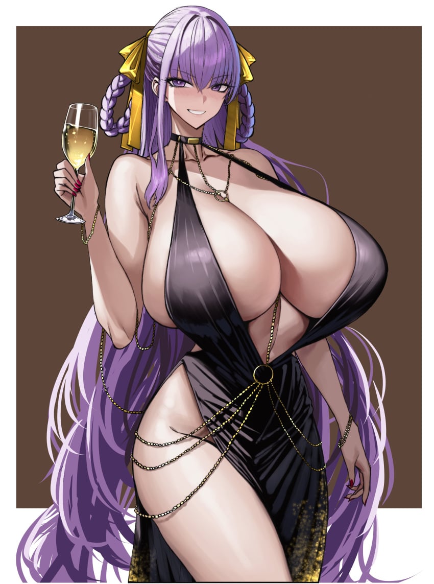 1girls bb_(fate) bb_dubai_(fate) breasts cleavage dress fate/grand_order fate_(series) female hips huge_breasts light-skinned_female light_skin long_hair naughty_face purple_eyes purple_hair thick_thighs thighs wide_hips wolffeld_price