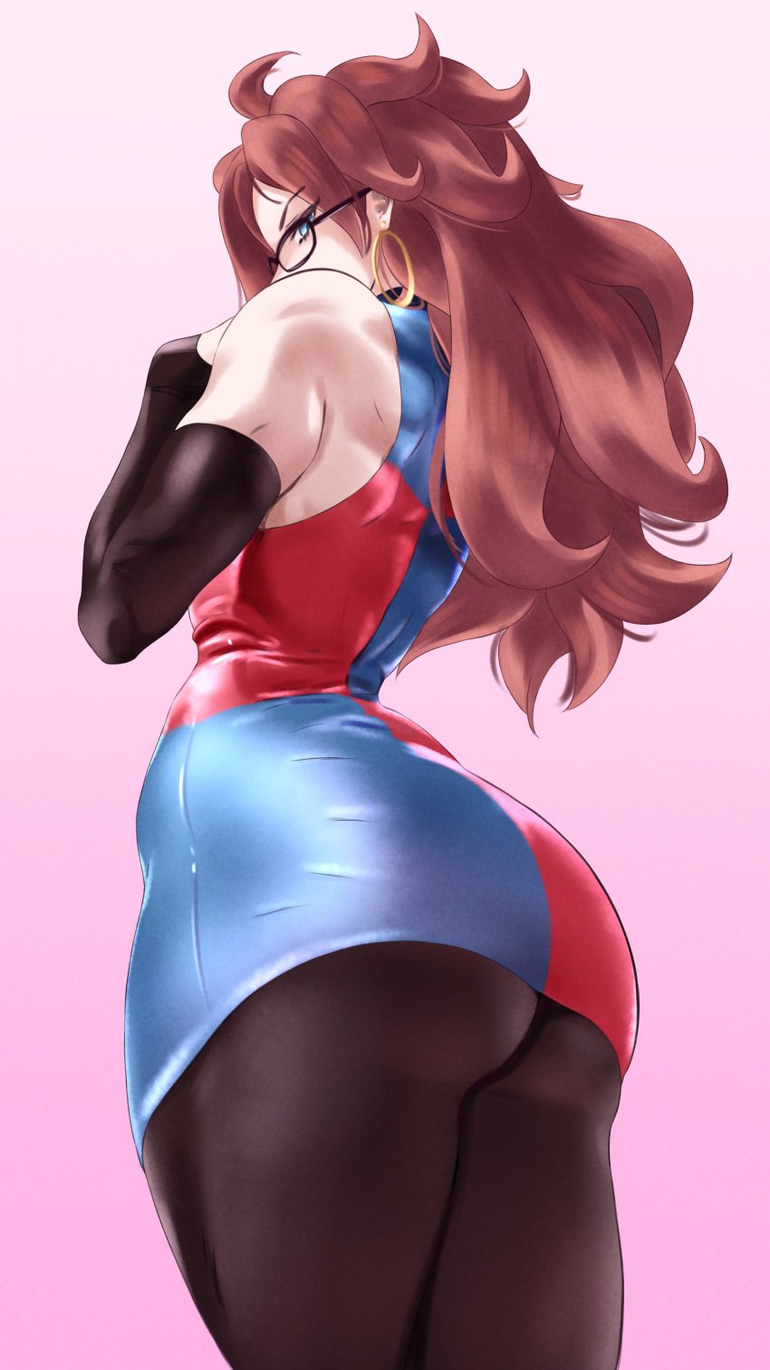 1girls android_21 android_21_(human) ass ass_focus big_ass blue_eyes booty brown_hair closer_(artist) clothed dragon_ball dragon_ball_fighterz dragon_ball_super earrings female female_only glasses hi_res highres huge_ass long_hair milf solo solo_female thick_ass vomi_(dragon_ball)