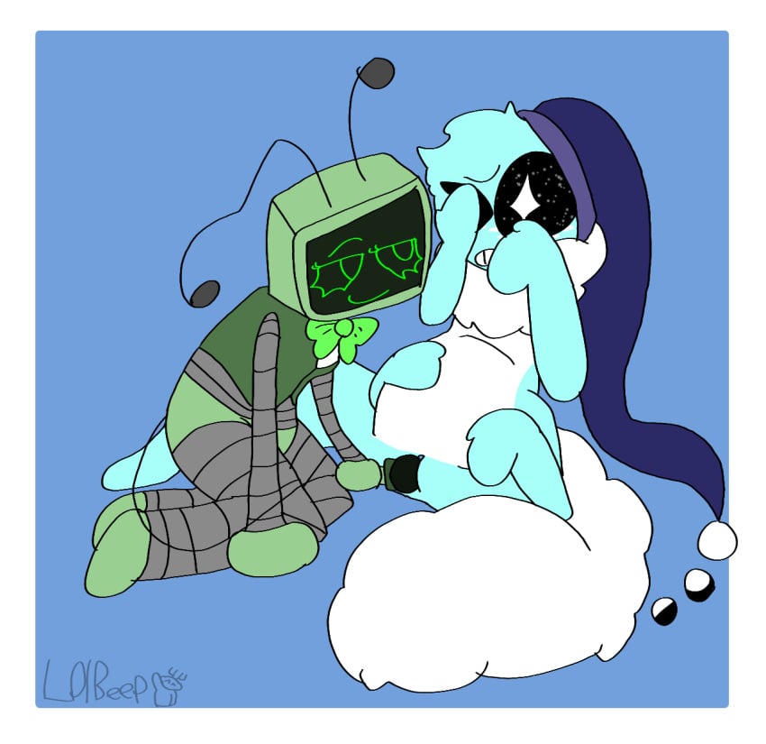 1cuntboy 1girls 4_arms astro_(dandy's_world) bow chubby cloud_tail covering_face cuntboy dandy's_world dandy_is_just_busy_rn female female_robot green_bow intersex l0lbeep looking_at_another makeshift_sex_toy microphone microphone_cord microphone_in_pussy multi_arm multi_limb night_cap no_shading pussy roblox roblox_game robotic self_upload sex_toy simple_background smirk spread_legs straight suit tagme tail tv_head vee_(dandy's_world) veestro veexastro watermark white_fur