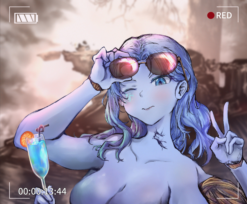 1girls 2022 2d breasts camera cleavage elden_ring eyewear eyewear_on_head female female_only fromsoftware nude ranni_the_witch recording sunglasses sunglasses_on_head tequila