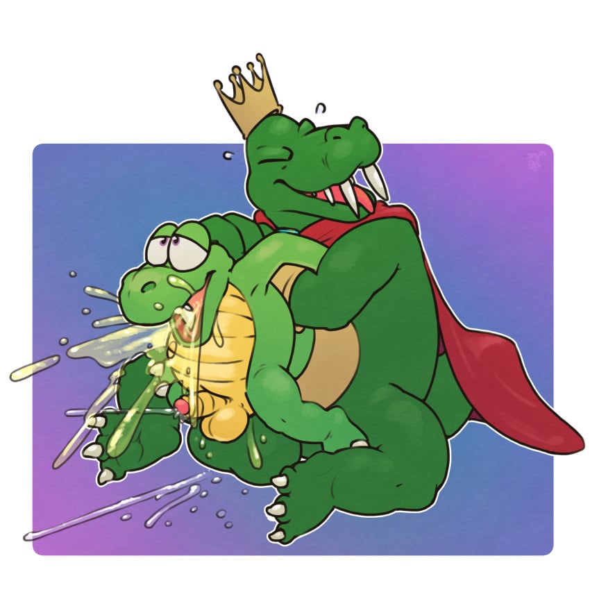 1:1 absurd_res anal anal_sex anthro argon_vile balls big_balls big_belly bodily_fluids cape claws closed_eyes clothing croc croc:_legend_of_the_gobbos crocodile crocodilian crocodylid crown cum cum_on_ground digital_media_(artwork) donkey_kong_(series) duo erection excessive_cum fangs full_nelson genital_fluids genitals hi_res humanoid_genitalia humanoid_penis inflation k_rool kremling male male/male male_only male_penetrated male_penetrating male_penetrating_male naked nintendo nude open_mouth orgasm peeing penetration penis reptile scalie sex sharp_teeth size_difference teeth tongue urinating_through urination urine urine_from_mouth urine_in_ass urine_inflation video_games watersports