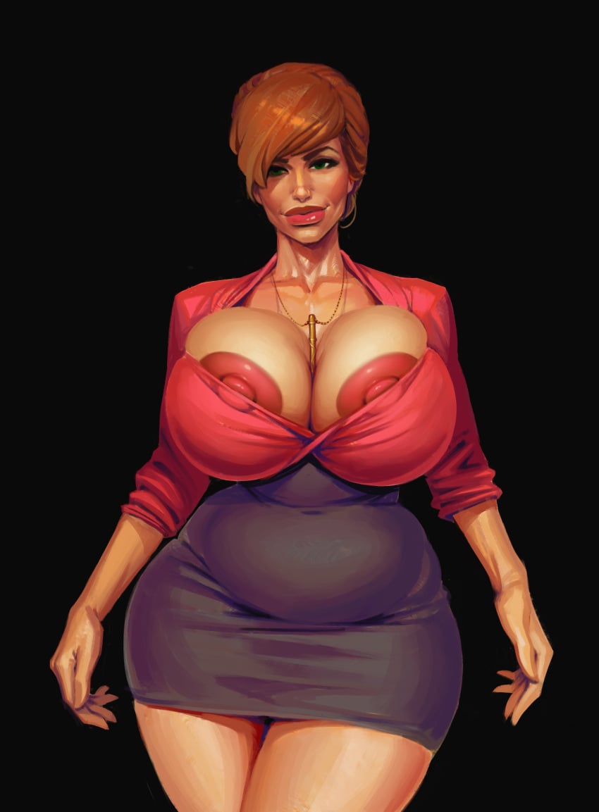 big_breasts bimbo boobsgames breasts busty dress female female female_focus female_only hourglass_figure joan_holloway large_areolae large_breasts mad_men makeup milf puffy_nipples red_head skin_tight skin_tight_dress smile wide_hips