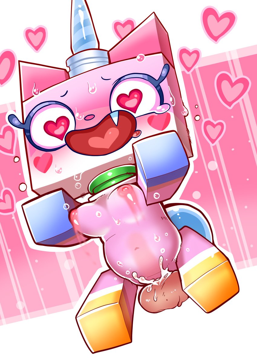 <3_eyes absurd_res blush bodily_fluids breasts cum cum_in_pussy cum_inside duo fangs female female_feral feral genital_fluids heart hi_res lego male male/female male_on_feral penetration pink_body sex the_lego_movie unikitty unikitty! uyu vaginal_penetration