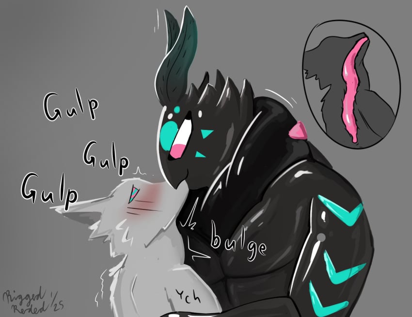 2024 2025 blush blush_lines deep_kiss goo_creature hypnosis kissing latex long_tongue male mind_control nokrull_(riggedreded) oral oral_penetration penetration riggedreded swallowing tongue tongue_penetration transformation ych_(character)