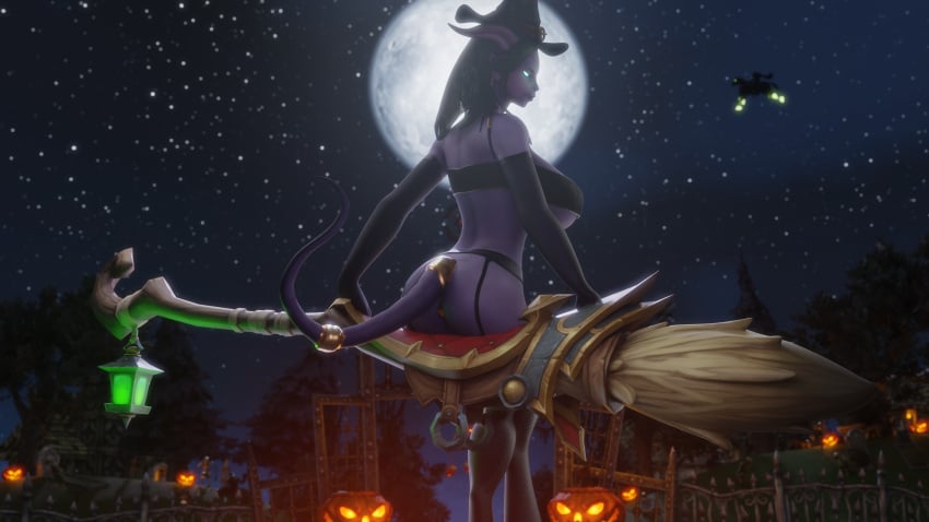 1girls 3d arched_back areolae ass big_ass big_breasts big_butt black_cat blizzard_entertainment broom busty buttplug costume dark_hair draenei exposed_breasts exposed_pussy female female_focus female_only full_moon glowing_eyes halloween halloween_costume headless_horseman hips keshina large_ass large_breasts lingerie long_hair looking_at_viewer milf moonlight morilymory night night_sky oc original_character pose posing pumpkin seductive smirk warcraft witch_costume witch_hat world_of_warcraft wow