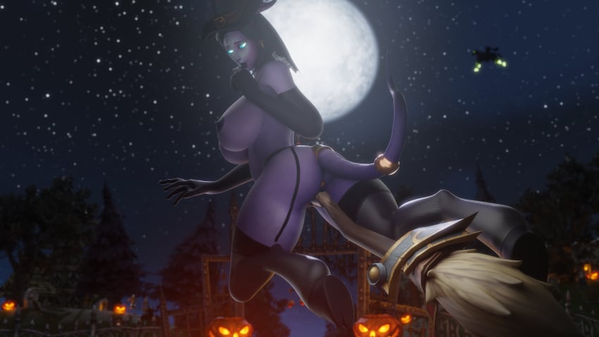 1girls 3d arched_back areolae ass big_ass big_breasts big_butt black_cat blizzard_entertainment broom busty buttplug costume dark_hair draenei exposed_breasts exposed_pussy female female_focus female_only full_moon glowing_eyes halloween halloween_costume headless_horseman hips keshina large_ass large_breasts lingerie long_hair looking_at_viewer milf moonlight morilymory night night_sky oc original_character pose posing pumpkin seductive smirk vaginal_penetration warcraft witch_costume witch_hat world_of_warcraft wow