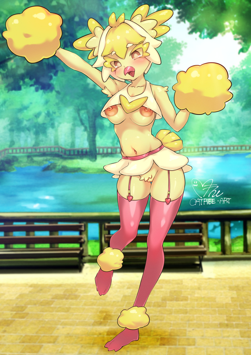 absurd_res anthro anthrofied areola avian bird blush breasts catree clothed clothing female furry furry_only genitals hair hi_res nintendo nipples oricorio pokémon_(species) pokemon pussy solo standing tail video_games