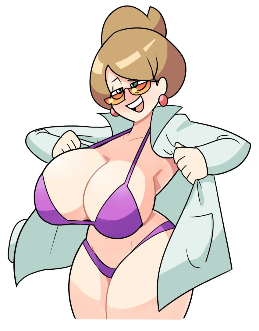 1girls alternate_breast_size aurea_juniper big_breasts bikini blush breasts bursting_breasts cleavage earrings female female_focus female_only glasses human human_only lab_coat labcoat large_breasts looking_over_eyewear looking_over_glasses looking_over_sunglasses nintendo open_mouth orange-tinted_eyewear pokemon pokemon_bw pokemon_professor purple_swimsuit red_earrings sideboob smile smiling smiling_at_viewer solo solo_female solo_focus steamy_shack sunglasses superspoe swimsuit tinted_eyewear two_piece_swimsuit