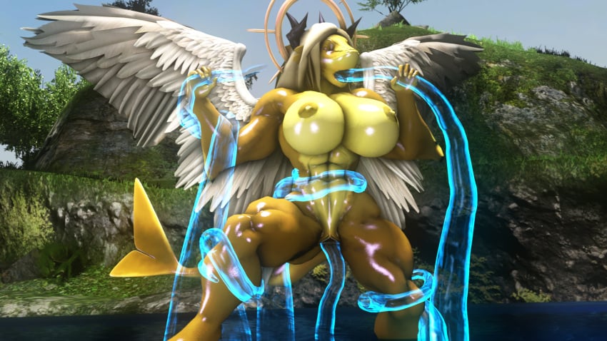 3d_(artwork) abs anthro big_breasts breasts deity digital_media_(artwork) double_penetration dragon feathered_dragon feathered_wings feathers female fish halo hi_res holding_legs holding_tentacle holding_waist horn hybrid marine muscular muscular_female oral orianne_larone penetration sanguine_paladin shark solo source_filmmaker tentacle tentacle_sex translucent translucent_tentacles vaginal_penetration wings