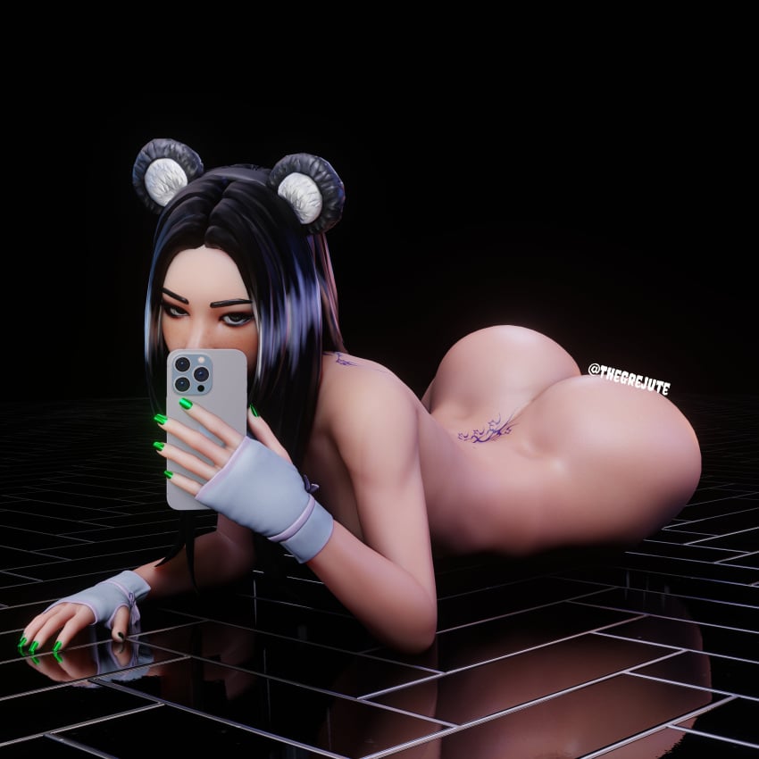 1girls 2025 3d 3d_(artwork) ass big_ass black_hair blender bubble_ass bubble_butt curvaceous curves curvy curvy_body curvy_female curvy_figure curvy_hips epic_games fortnite fortnite:_battle_royale hi_res highres holding_phone laying_down laying_on_stomach light-skinned_female light_skin on_stomach panda_ears panda_team_leader phone pose posing presenting presenting_ass selfie selfie_pose showing_off syd_(fortnite) thegrejute thi thick_ass thick_thighs watermark