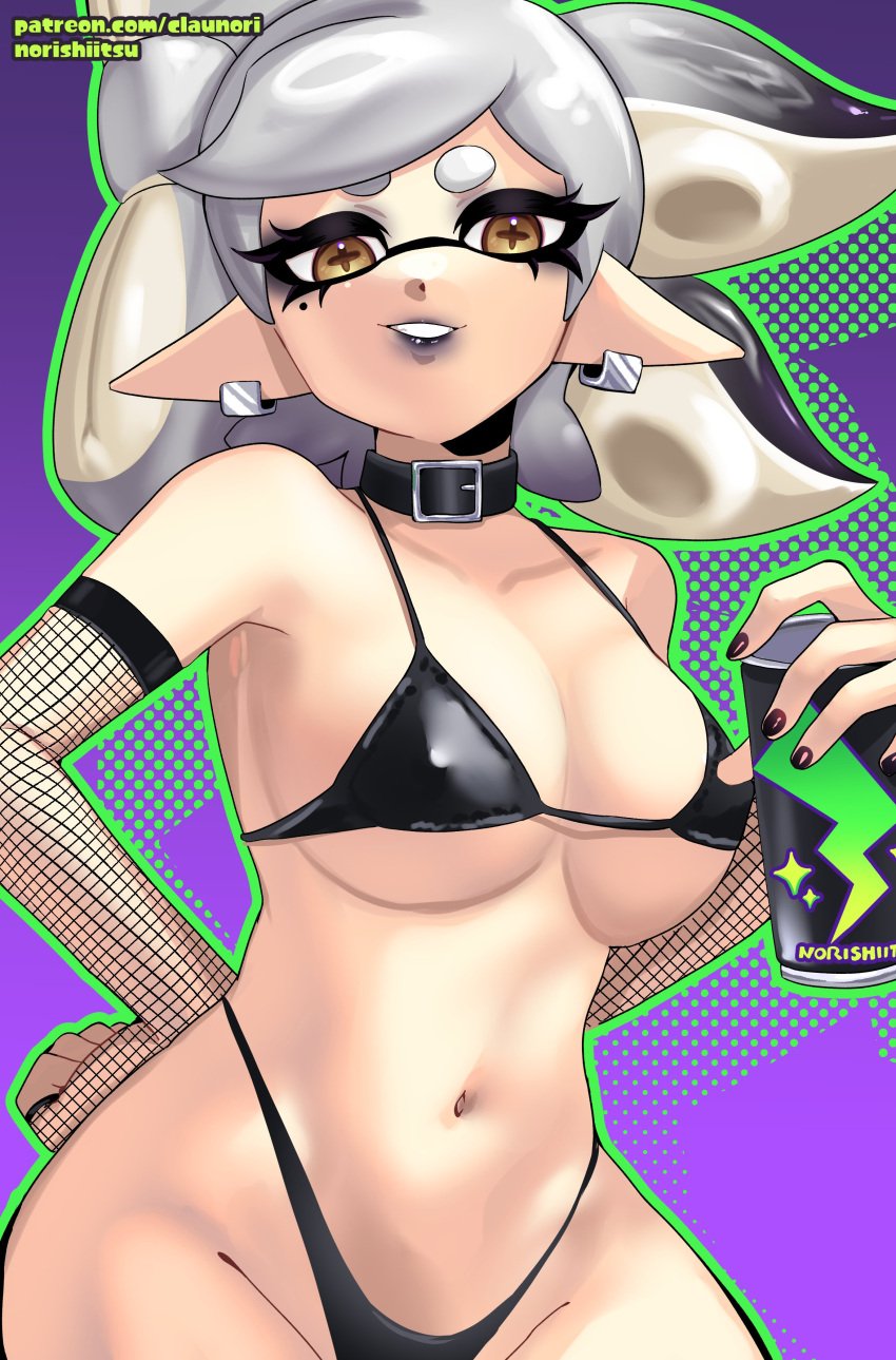 1girls 2d_(artwork) bikini black_bikini can digital_drawing_(artwork) digital_media_(artwork) female female_focus female_only goth gothic gothic_girl looking_at_viewer marie_(splatoon) nintendo norishiitsu pov soda soda_can splatoon splatoon_(series) squid_sisters watermark