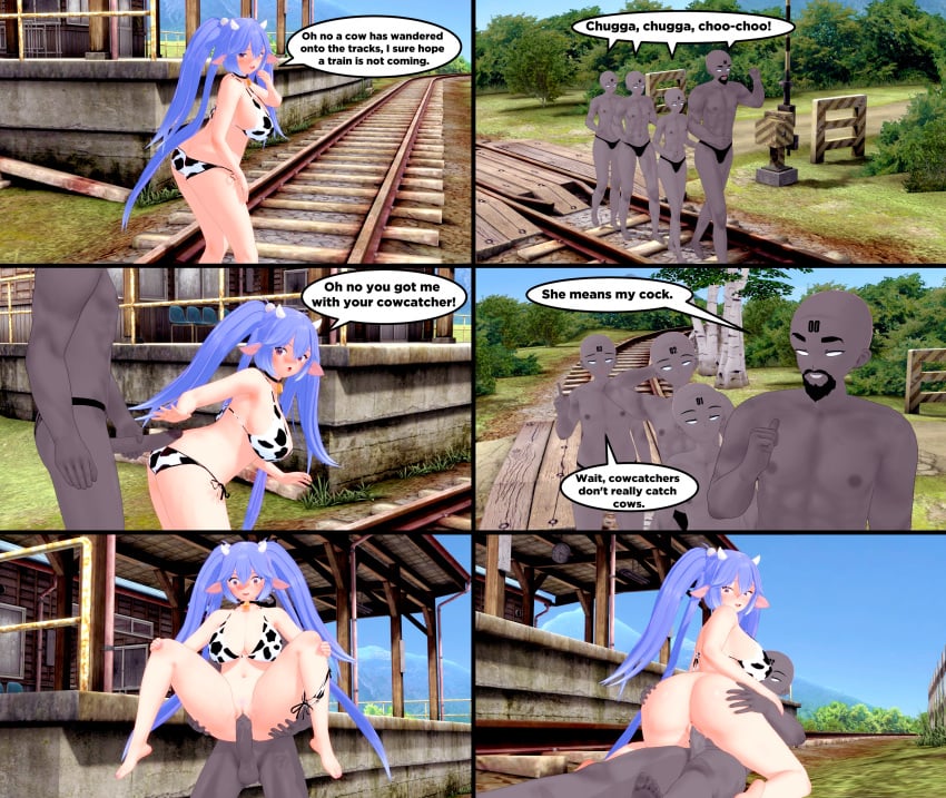 1girls 4boys big_ass big_breasts comic cow_girl cowkini female indie_virtual_youtuber koikatsu male renhentai running_a_train succuguts_(character) virtual_youtuber vtuber word_balloon