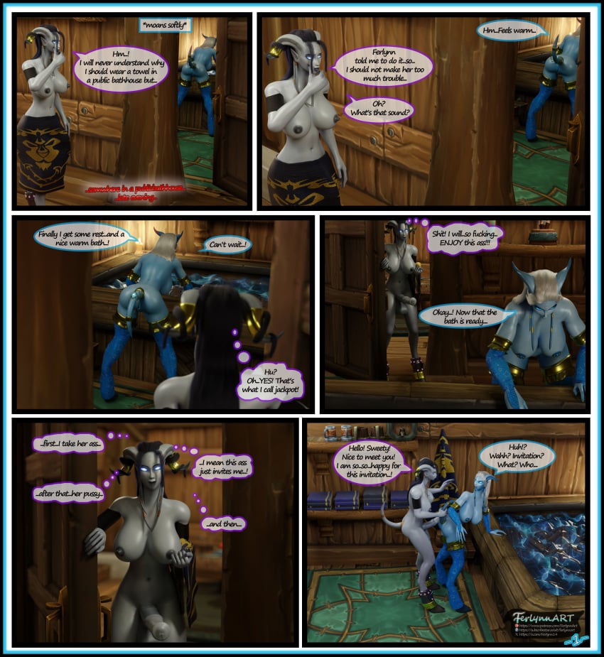 1futa 1girls 3d alliance_symbol barbell_piercing bent_over big_ass big_breasts big_penis black_hair blizzard_entertainment blue_skin comic comic_page dialogue draenei equine_penis female ferlynn futanari horns horsecock imminent_sex ishari nipple_piercing nude original_character pyrista tail thick_thighs voluptuous voluptuous_female warcraft white_hair white_skin wide_hips world_of_warcraft