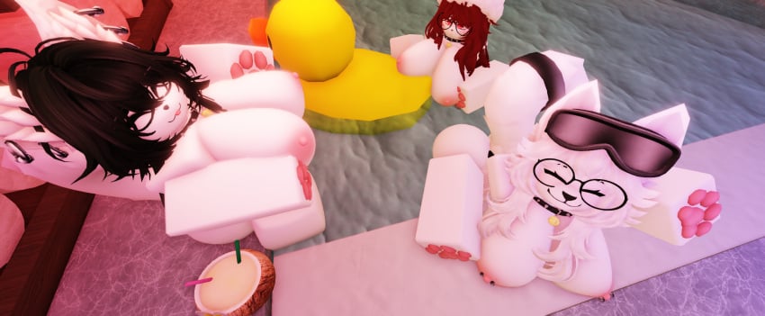 3girls big_ass big_breasts furry furry_breasts furry_female kitsune nsfwklown paws pool roblox roblox_avatar roblox_game roblox_studio robloxian selfie showing_breasts swimming_pool wolf wolf_girl wolf_tail