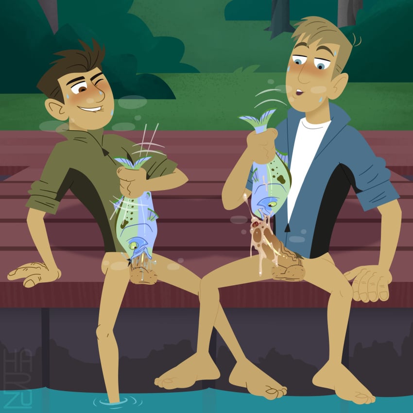 1:1 2boys 4_toes 5_fingers absurd_res accurate_art_style ambiguous_gender ass balls barefoot bodily_fluids bottomless brother_(lore) brothers_(lore) chris_kratt clothed clothing cum erection feet fellatio feral fingers fish fishjob foreskin genital_fluids genitals harzu hi_res human human_on_feral humanoid_feet humanoid_genitalia humanoid_penis interspecies male male/ambiguous male_on_feral male_only mammal marine martin_kratt multiple_boys nails oral partially_retracted_foreskin penile penis plantigrade pubic_hair retracted_foreskin sex sibling_(lore) toenails toes toony uncircumcised veiny_penis wild_kratts zoophilia