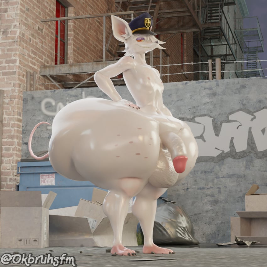 1:1 3d anthro ass balls big_butt blender_(artwork) clothing digital_media_(artwork) genitals hand_on_hip hat hat_only headgear headgear_only headwear headwear_only huge_butt huge_thighs humanoid_genitalia humanoid_penis hyper hyper_butt hyper_thighs looking_at_viewer male mostly_nude narrowed_eyes officer_flint_(foresttherotten) ok_bruh penis public public_nudity solo thick_thighs