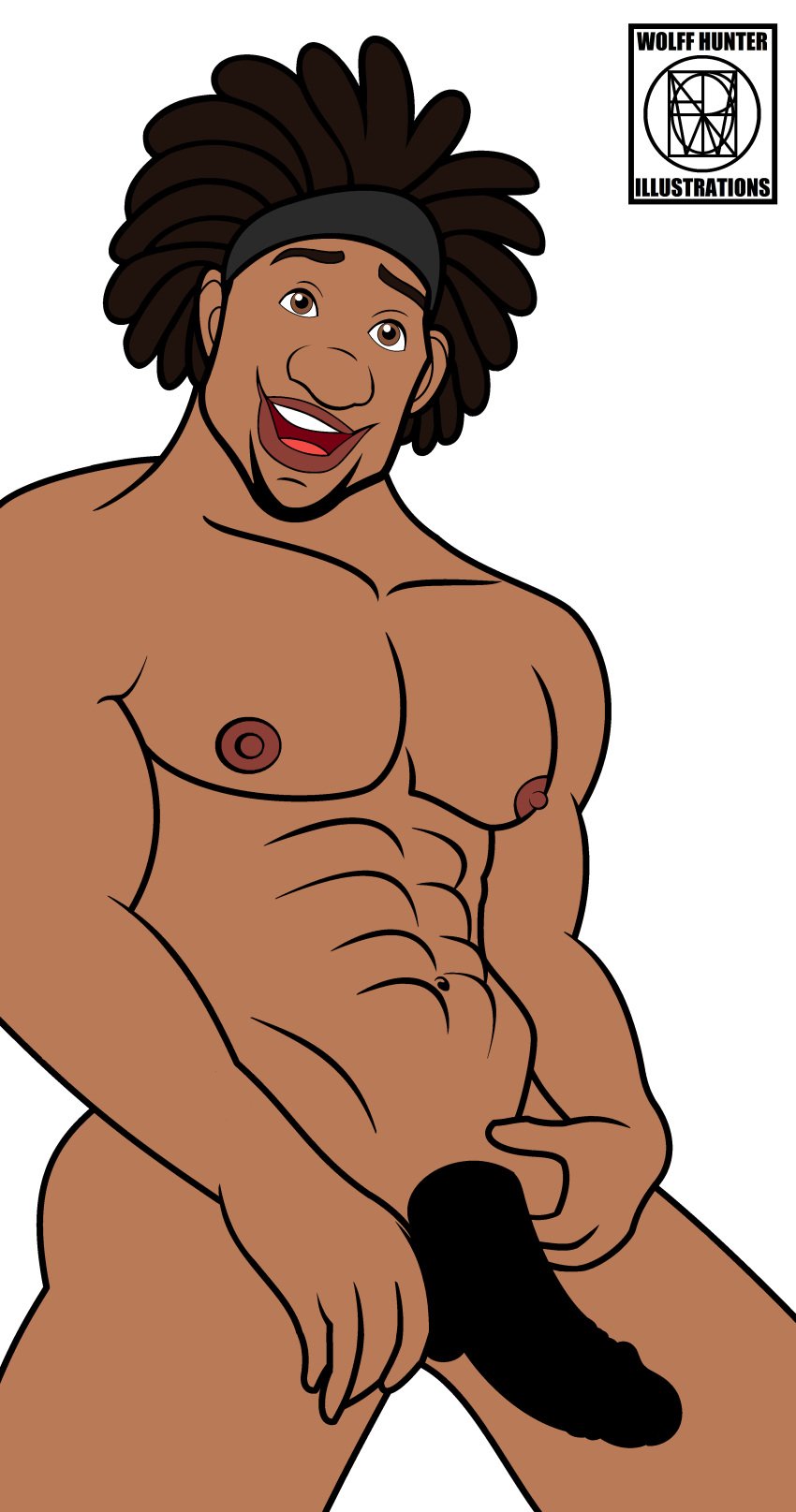 1boy abs african african_male big_hero_6 black_hair black_hat brown_eyes dark-skinned_male dark_skin looking_at_viewer male male_only marvel marvel_comics melanin muscles muscular muscular_male nipples penis pubic_hair smile solo testicles wasabi-no-ginger wolffhunter_art