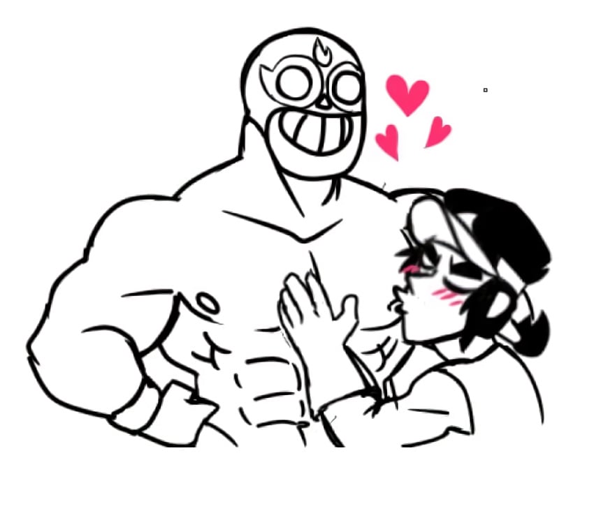 2boys abs bara blush brawl_stars closed_eyes dinojaiba22 el_primo_(brawl_stars) fang_(brawl_stars) funny gay gloves hat heart kissing kissing_muscles kissing_nipples kissing_pectoral kissing_pectorals luchador luchador_mask male male/male male_only mask monochrome muscular muscular_male nipples pecs pectorals shirt sketch smiling supercell tagme tank_top wrestler yaoi