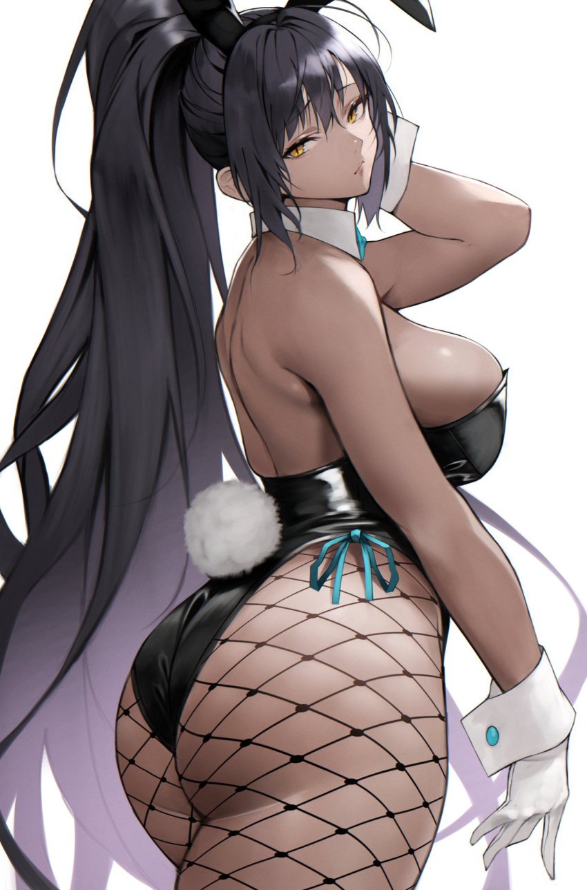 1girls 2022 ass black_hair black_leotard blue_archive breasts brown_skin bunny_ears bunny_girl bunny_tail bunnysuit dark-skinned_female dark_skin female female_only fishnets hi_res highleg_leotard karin_(blue_archive) karin_(bunny)_(blue_archive) large_ass large_breasts leotard long_hair number_tattoo shoulder_tattoo skindentation tattoo thick_thighs thighs yellow_eyes yoshi55level yoshio_(55level)