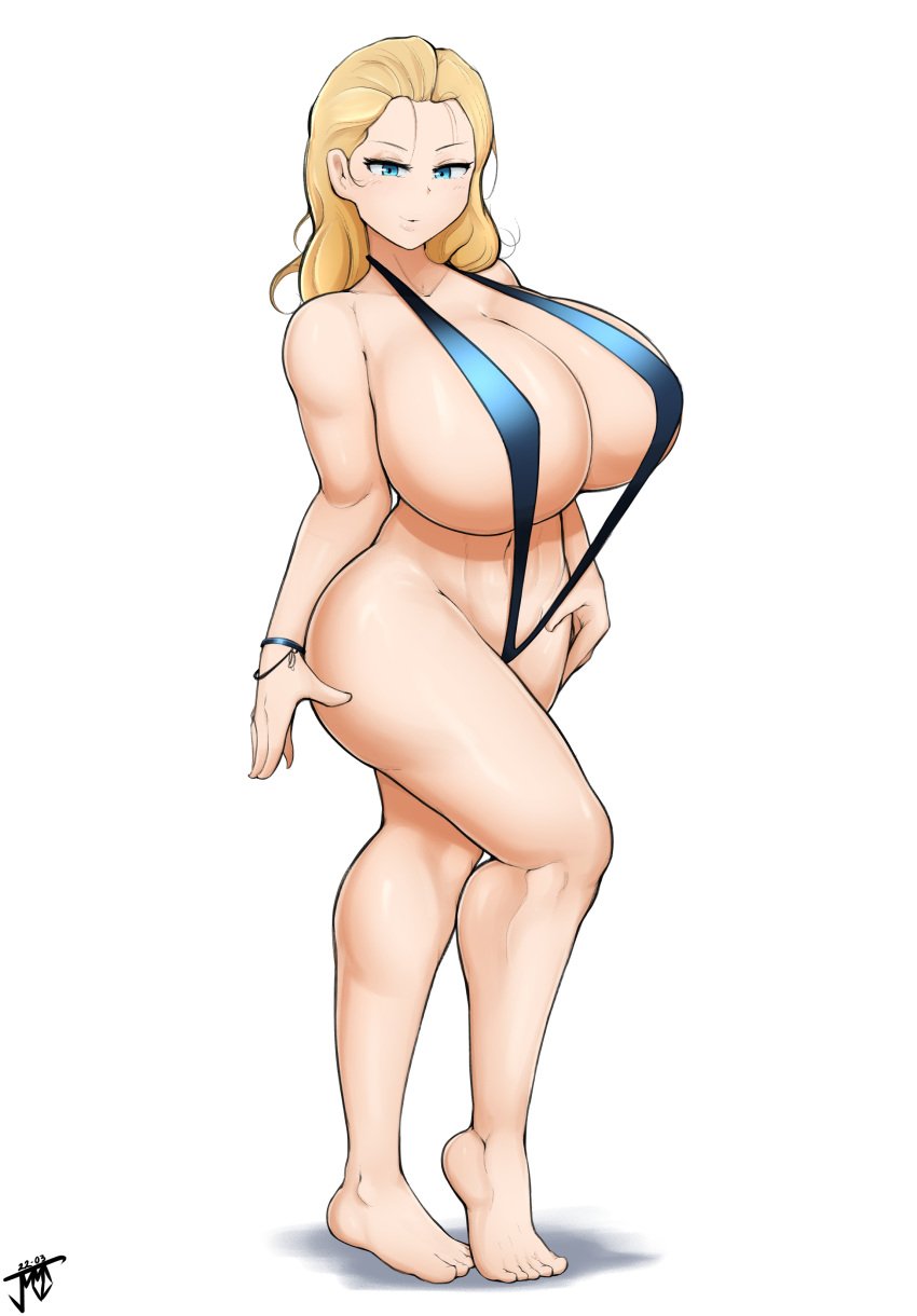 1girls big_breasts blonde_hair blue_eyes_(manga) breasts cecilia_misono female female_focus female_only huge_breasts jmvmaa long_hair micro_bikini sling_bikini solo standing thick_thighs thighs voluptuous wide_hips