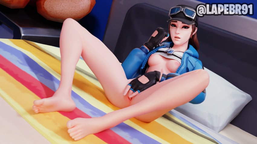 1girls 3d 3d_(artwork) barefoot clothed_female cloud_striker_(fortnite) eyewear_on_head feet female female_only fortnite lapebr91 masturbation solo solo_female