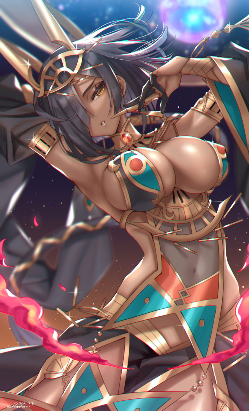 dark-skinned_female dark_skin egyptian gold_jewelry millennium_war_aigis perky_breasts short_hair