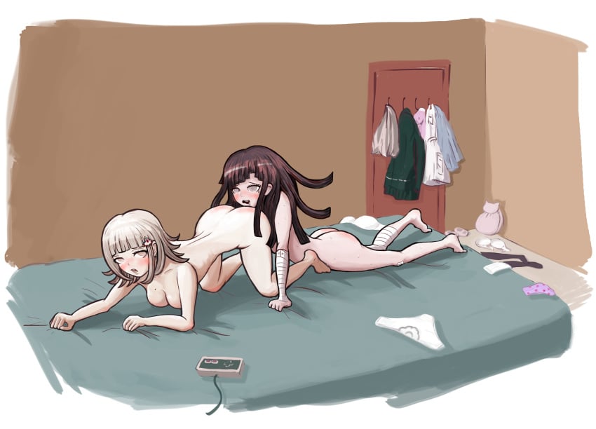 2girls artist_request ass bed bedroom blush boxyban breasts completely_nude completely_nude_female danganronpa danganronpa_2:_goodbye_despair eating_ass eating_pussy female female_only jpeg large_breasts multiple_girls nanami_chiaki nes_controller super_danganronpa_2 thick_ass tsumiki_mikan yuri