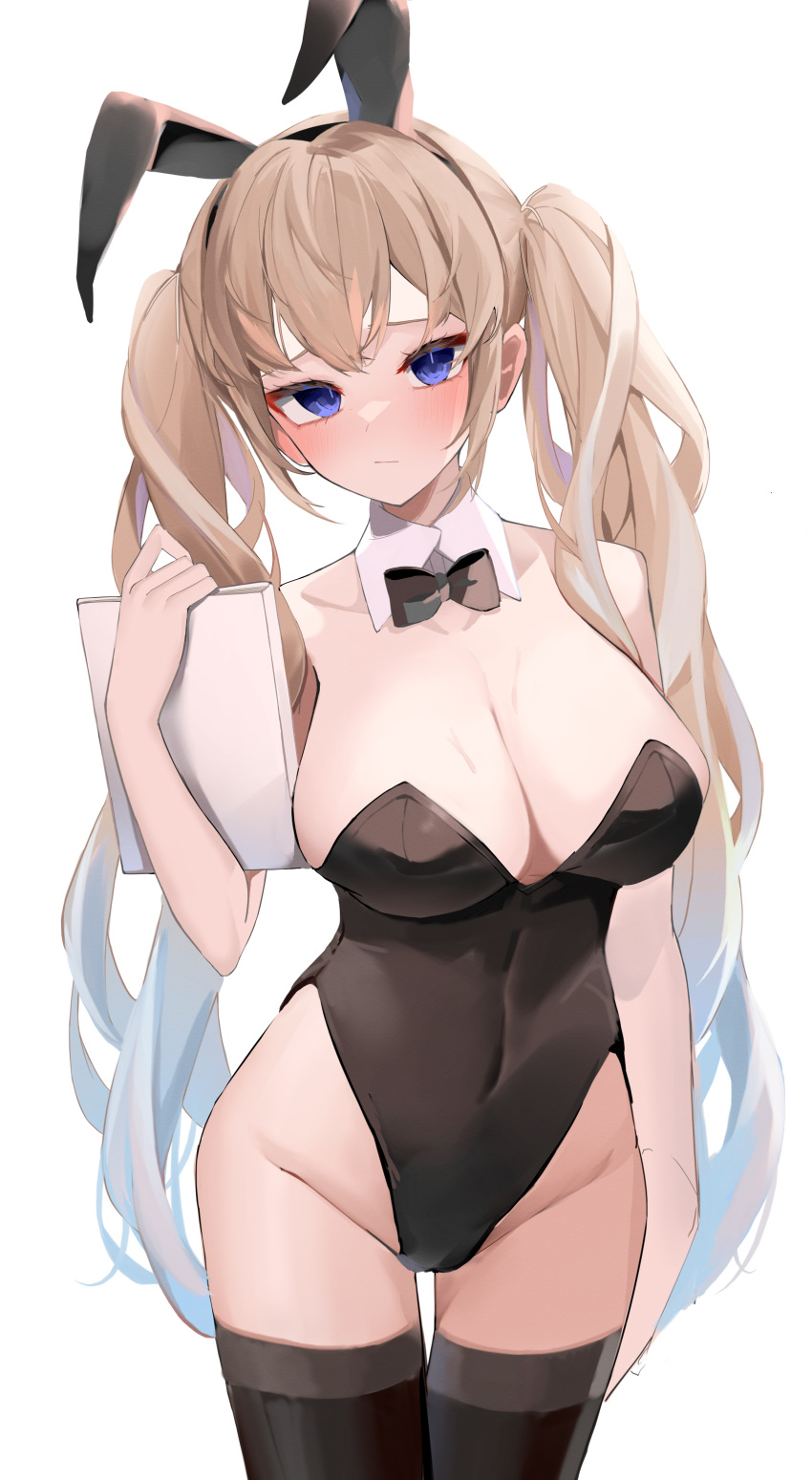 1girls absurd_res absurdres bare_arms bare_chest bare_shoulders bare_skin bare_thighs belly belly_button black_bowtie black_bunny_ears black_leotard black_thighhighs blonde_female blonde_hair blonde_hair_female blue_eyes blue_eyes_female blush blush_lines blushing_at_viewer blushing_female book bowtie breasts bunny_ears bunny_girl bunny_tail cleavage cleft_of_venus collar collarbone dot_nose elbows embarrassed embarrassed_female female female_focus female_only fingers groin hair_between_eyes head_tilt high_resolution highres hourglass_figure large_breasts legs light-skinned_female light_skin long_hair looking_at_viewer naked naked_female navel nephthys2356 nude nude_female original original_art original_artwork original_character original_characters playboy_bunny pussy shoulders simple_background slender_body slender_waist slim_girl slim_waist solo standing thick_thighs thighhighs thighs thin_waist tilted_head twintails twintails_(hairstyle) upper_body v-line very_long_hair white_background white_collar white_wrist_cuffs wide_hips wrist_cuffs