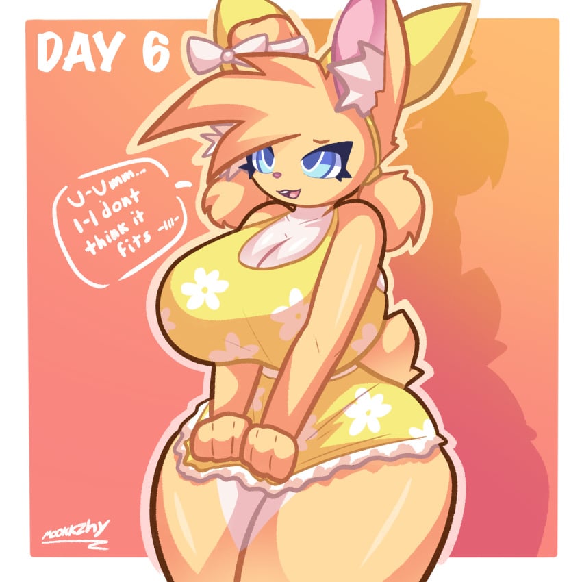 2d 2d_(artwork) 2d_artwork anthro anthro_only anthrofied big_ass big_breasts big_butt big_thighs bunny bunny_ears bunny_girl bunny_tail digital_drawing_(artwork) digital_media_(artwork) dress english english_commentary english_text furry furry_ears furry_female furry_only furry_tail huge_ass huge_breasts huge_butt huge_thighs looking_at_viewer mookkzhy original original_character original_characters rabbit rabbit_ears rabbit_girl shy soft_breasts solo solo_anthro solo_female solo_focus standing sundress wide_hips wide_thighs yellow_body yellow_fur