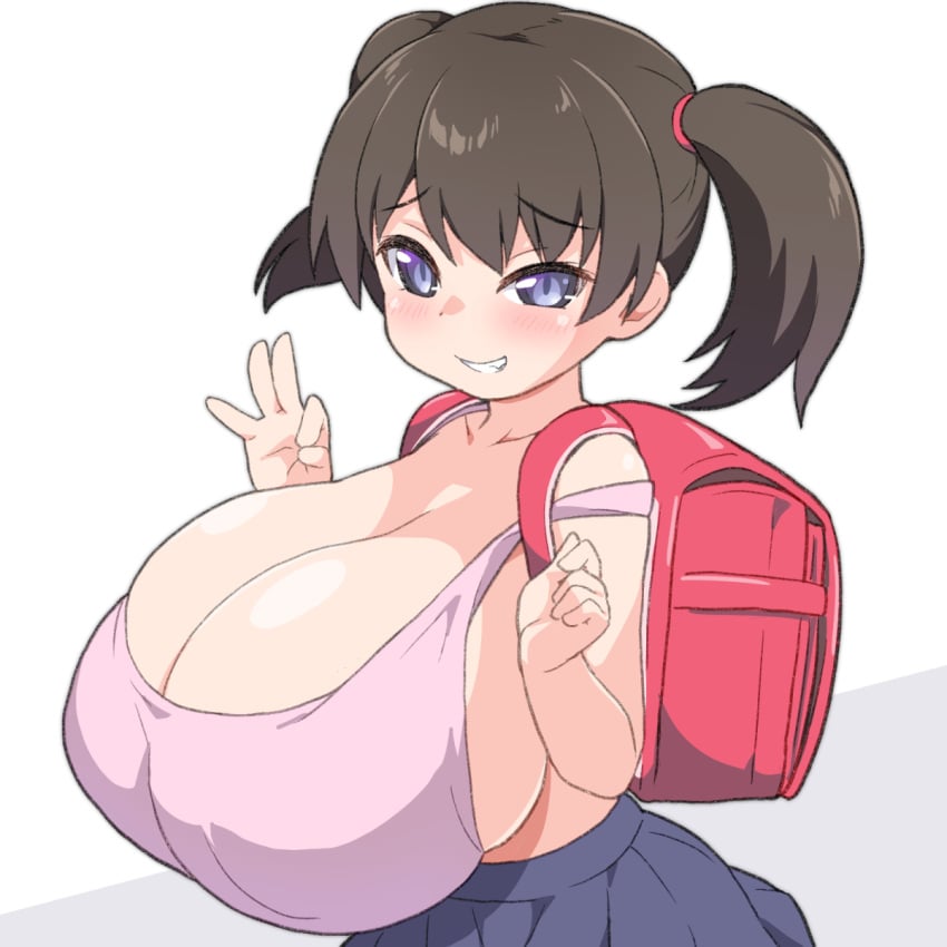 backpack bangs huge_breasts large_breasts oppai randoseru schoolgirl shirogane_hakuba shortstack twintails