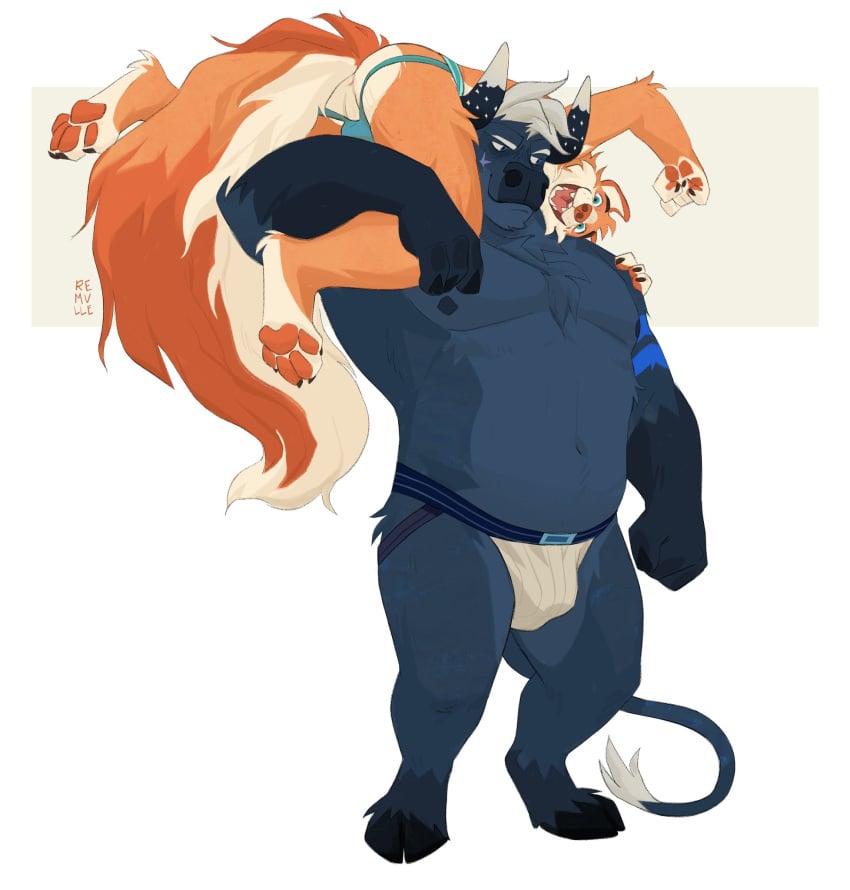 2024 accessory anthro anus ass blue_clothing blue_eyes blue_jockstrap blue_underwear body_hair bovid bovine canid canine carrying_another carrying_over_shoulder carrying_partner cattle chest_hair clothed clothing duo facial_scar fist fox furgonomics grin hand_on_shoulder happy hi_res horn horn_accessory jockstrap jockstrap_only lifting_partner looking_at_viewer male male/male mammal manly musclegut muscular navel nipples pecs perineum remulle_(artist) scar simple_background slightly_chubby smile topless underwear underwear_only white_background white_clothing white_jockstrap white_underwear