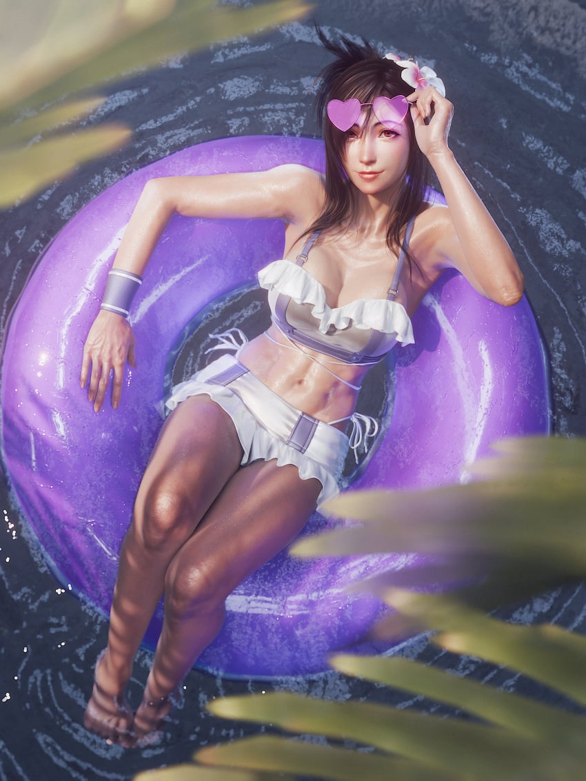 1girls 3d bikini black_hair blender breasts day female female_only final_fantasy final_fantasy_vii final_fantasy_vii_rebirth final_fantasy_vii_remake fit_female flower_in_hair hair_flower hair_ornament highres large_breasts legs long_hair obliques outdoors red_eyes ria-neearts smile solo_female summer sunglasses sunglasses_on_head sunny thighs tifa_lockhart tifa_lockhart_(shining_spirit) toned_female water wet_skin white_bikini