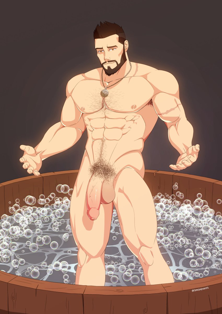 armpit_hair balls bara beard big_balls big_penis daddy male male_nipples male_only male_pubic_hair manly mature_male muscular_male nipples nude penis simshenko taogebear the_witcher the_witcher:_nightmare_of_the_wolf vesemir wet