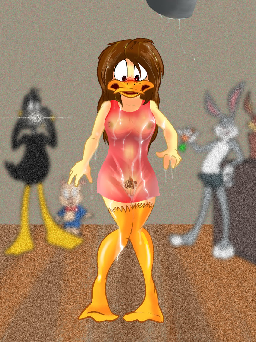 anatid anseriform anthro avian bird blush breasts bucket bugs_bunny camera camera_flash canid canine canis clothing container coyote daffy_duck duck exposed female genitals group hi_res humiliation illegaleel lagomorph leporid looney_tunes male mammal nipples porky_pig pubes public public_exposure public_humiliation public_nudity pussy rabbit suid suina taking_picture tenting the_looney_tunes_show tina_russo translucent translucent_clothing warner_brothers wet wet_clothing wile_e._coyote