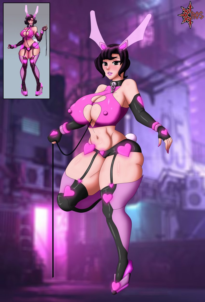 1girl big_ass big_breasts big_butt big_thighs big_waist black_eyes brown_hair bunny_ears bunny_tail bunnygirl caosenriqueart cyberpunk female girl pink_girl sense:_a_cyberpunk_ghost_story sense:_a_cyberpunk_ghost_story_(bunny_ayumi) short_hair solo story