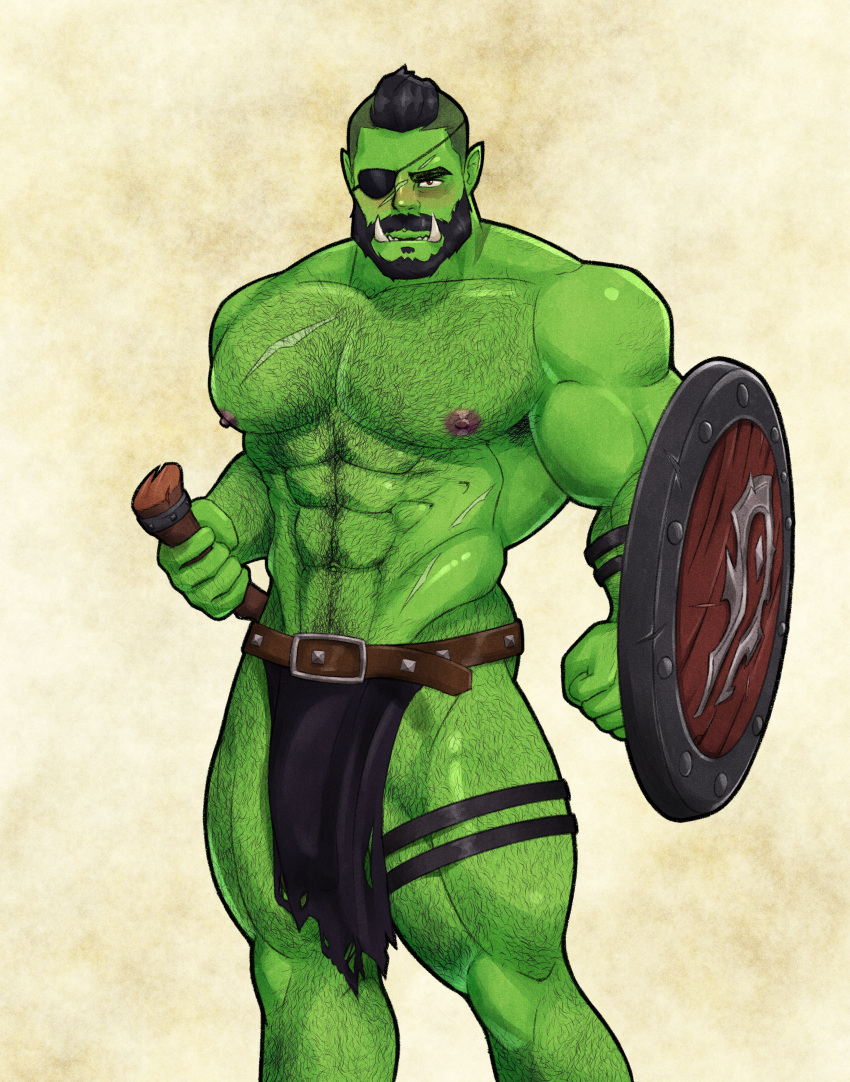 bara beard green-skinned_male green_body green_skin hairy_chest male male_nipples male_only male_pubic_hair manly mature_male muscular_male nipples orc orc_male simshenko taogebear teeth teeth_visible tusks