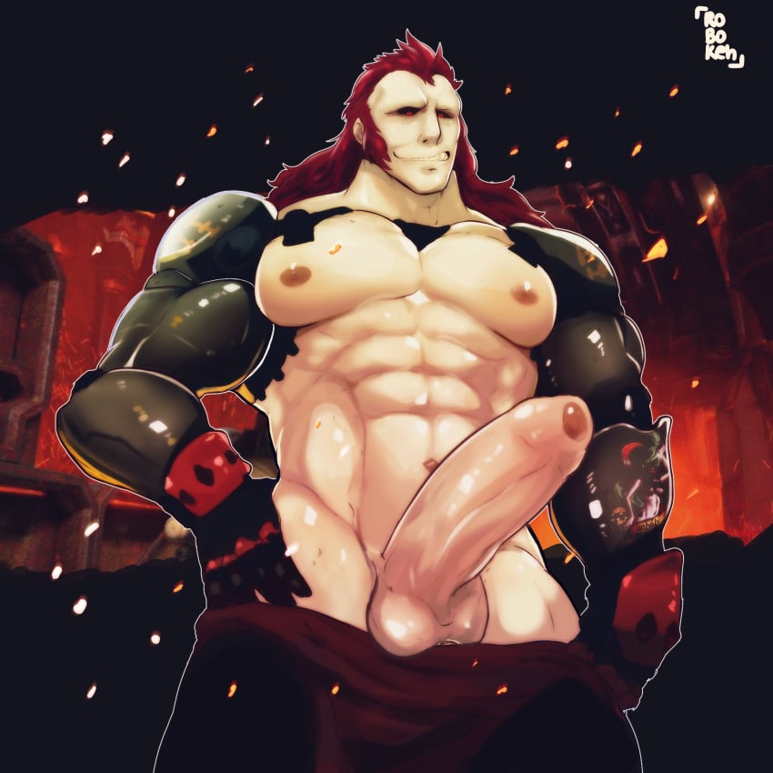 abs bara biceps bionic_arm black_sclera evil_eyes foreskin long_hair lycus_dion male male_only muscles muscular_male pants_down pecs penis penis_out prosthetic_arm raiders_of_the_broken_planet red_eyes red_hair robokeh six_pack smug solo spacelords uncircumcised uncut