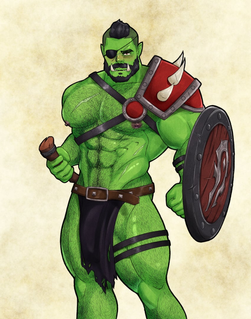 bara beard bulge green-skinned_male green_body green_skin hairy_chest male male_nipples male_only male_pubic_hair manly mature_male muscular_male nipples orc orc_male penis_outline simshenko taogebear teeth teeth_visible tusks